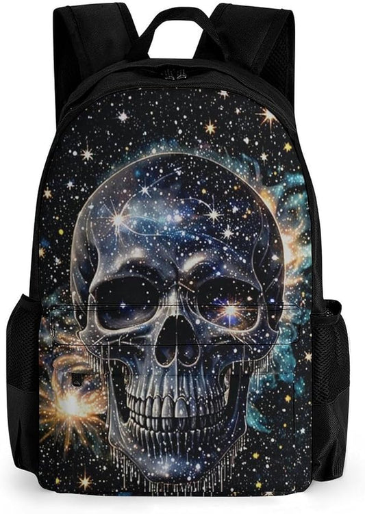 Men Women Lightweight Magical Machine Skull Art Casual Daypack Big Capacity Bookbag With Padded Straps for Gym Travel Walking Cycling