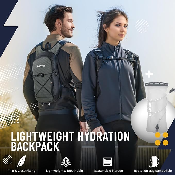 Hydration Backpack with 2L TPU Water Bladder, Lightweight Hiking Water Backpack, Running Hydration Pack for Cycling Climbing Camping Rave, Hydropack for Men Women