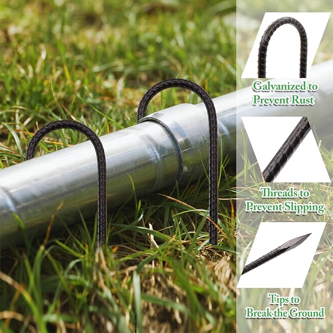 10 Pack 12 Inch Trampoline Stakes Set - Trampoline Anchors with 2 Windproof Rope, Tent Wind Stakes - Galvanized Steel Anchors for Swing, Camping Tents, Soccer Goals, Black