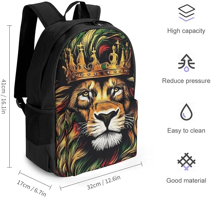 Supdreamc Shoulder Book Bags Anti-Theft Multipurpose Big Capacity Bookbag, Rasta Flag Lion Splatter Painting Travel Hiking Backpack With Smooth Zippers