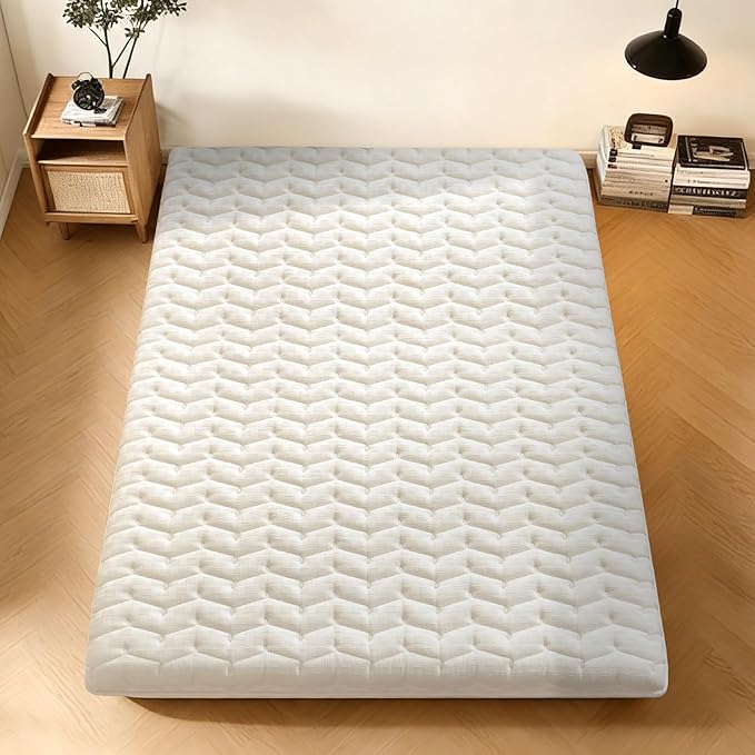 Premium Foam Japanese Futon Floor Mattress Queen Size 60"x 80",100% High Density Foam Comfortable Floor Mattress,3.2" Thicken Foldable Sleeping Pad,Dormitory Tatami Mat,for Adult and Kids(White)