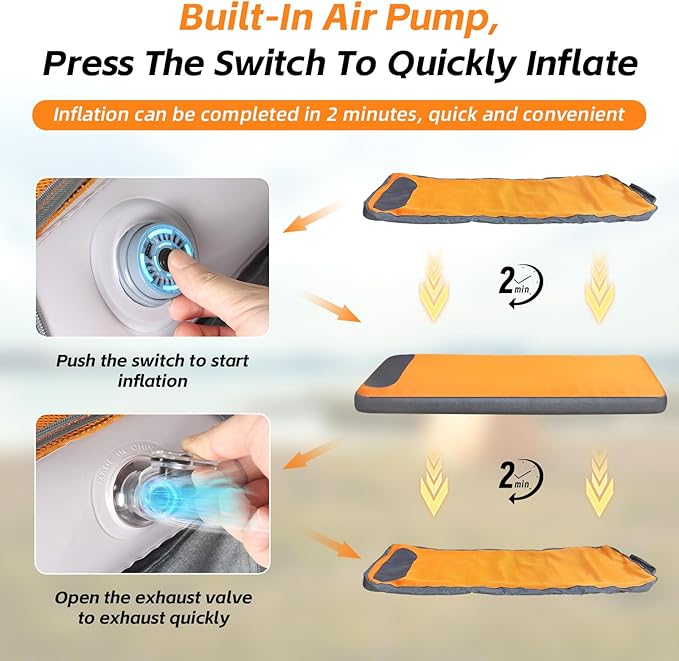 Sleeping Pad, 5.9" Thick Self Inflating Sleeping Pad with Electric Pump,4 Season Camping Mattress Pad with Built-in Pillow, Camping Essentials Gear for Hiking, Backpacking,Tent Use,Camping(Orange)