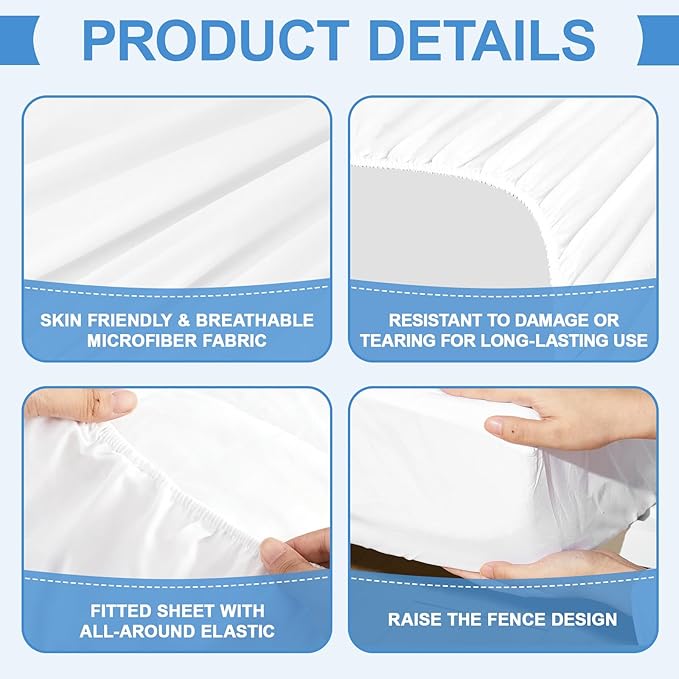 Peryiter 3 Pcs Queen Air Mattress Sheets Set Deep Pocket Fitted Sheets for 16-23 Inch Bed, Fitted Sheet with Inflation Opening, Soft Breathable Sturdy for Guests, Camping, Rvs(Queen Size, White)