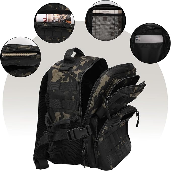 9L Mini Tactical Backpack for Men Women,Small Military Tactical Backpack for Sport,Gym,Hiking,Travel,Camping(Black Camo)