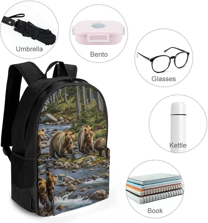 Lightweight Rucksacks for Camping Picnic Walking Cycling, Large Capacity Multipurpose Anti-Theft Carry On Bag, Western Mountain Bear Retro Travel Hiking Camping Rucksack