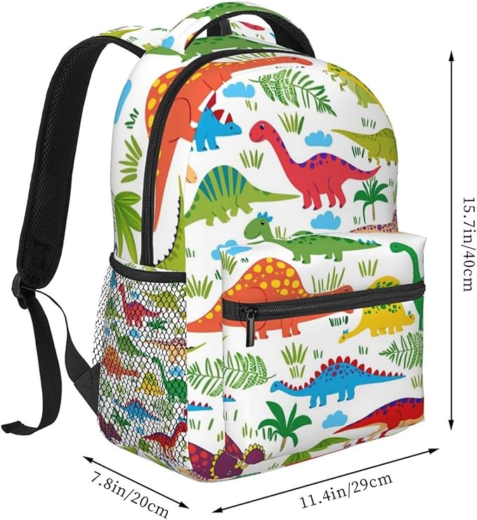Men Women Polyester Cartoon Dinosaur Set Daypack Big Capacity Shoulder Bag With Smooth Zippers for Hiking Work Walking Cycling