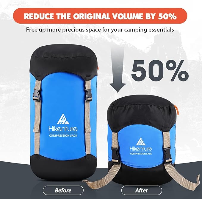 Hikenture Compression Sack for Sleeping Bag, Upgrade Anti-Tear Nylon Sleeping Bag Stuff Sack, 10L/14L/20L/30L Water-Resistant Compression Bag, Storage Bag