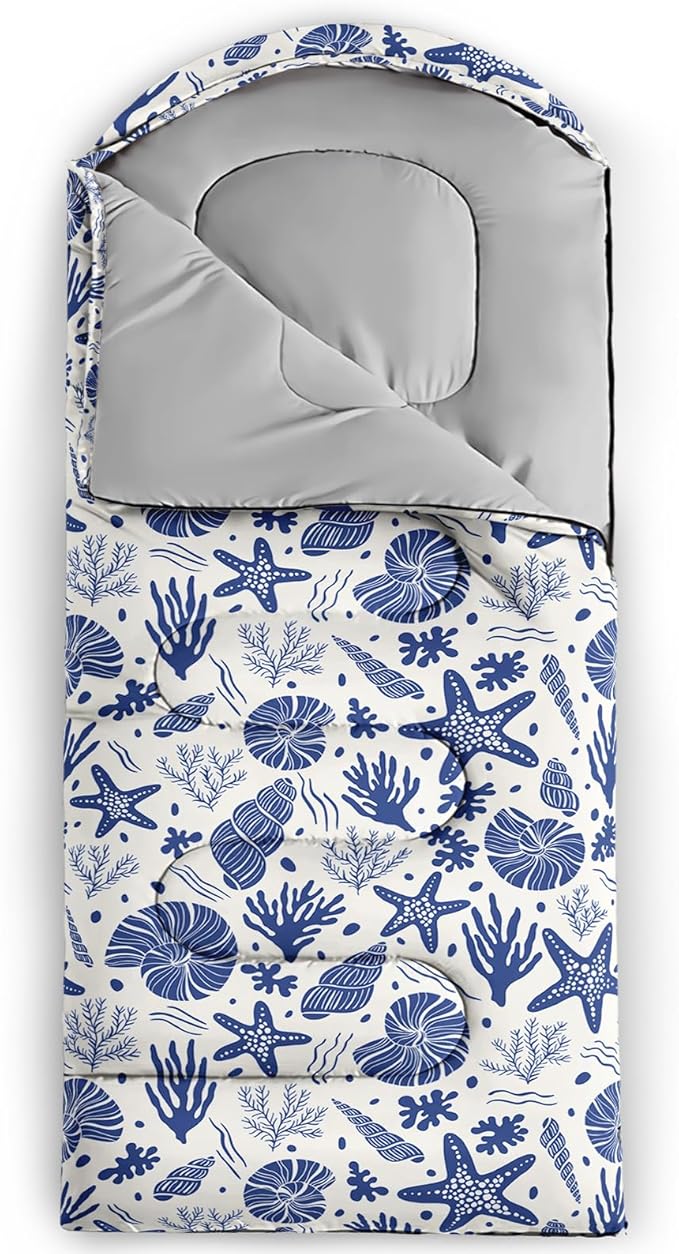 AILONEN Boys Sleeping Bag for Camping,Nautical Anchor,Lightweight & Waterproof,3 Season Warm & Cool Weather,Navy Blue Sleeping Bags for Kids Men Travelling,Outdoors
