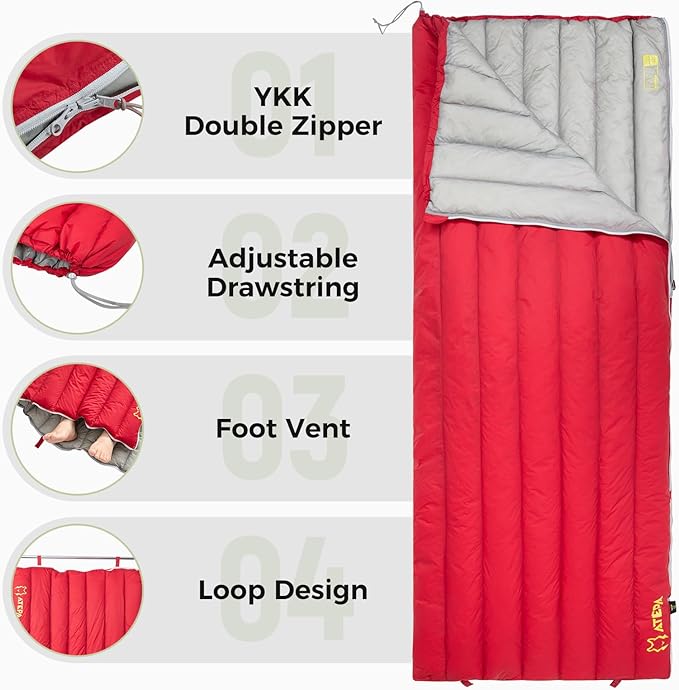 ATEPA Down Sleeping Bag for Adults, 650FP Ultralight 3 Season Compact Packable Sleeping Bag with Compression Sack for Camping Backpacking Hiking