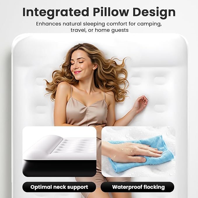 COMMOUDS Twin Air Mattress with Built-in USB Rechargeable Air Pump, 8" Raised Blow up Mattress with Built-in Pillow, Portable Inflatable Mattress, Air Bed for Camping, Travel, Home and Guest