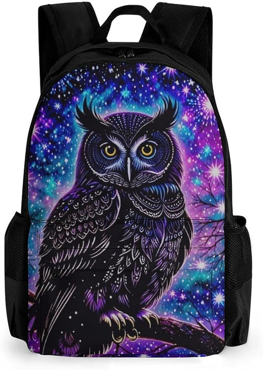 Men Women Lightweight Galaxy Owl Casual Daypack Big Capacity Bookbag With Padded Straps for Gym Travel Walking Cycling
