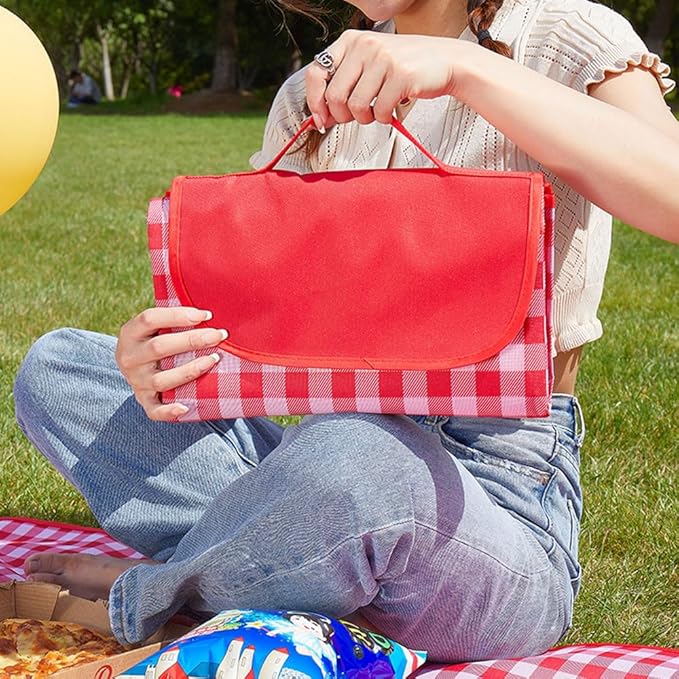 Large Picnic Blankets,80x60in Beach Blanket Sandproof Beach Mat for 3-5 Adults Waterproof Quick Drying Outdoor Picnic Mat for Travel Camping Hiking(Red Plaids)