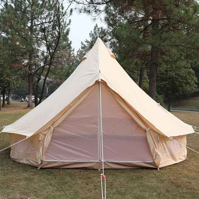 GeRRiT 4-12 Person Camping Tent 3-6m Waterproof Cotton Canvas Bell Tent Outdoor 4 Seasons Family Party Picnic Yurt Tent W/Stove Hole, 16.4ft 5m 8~10People, Beige