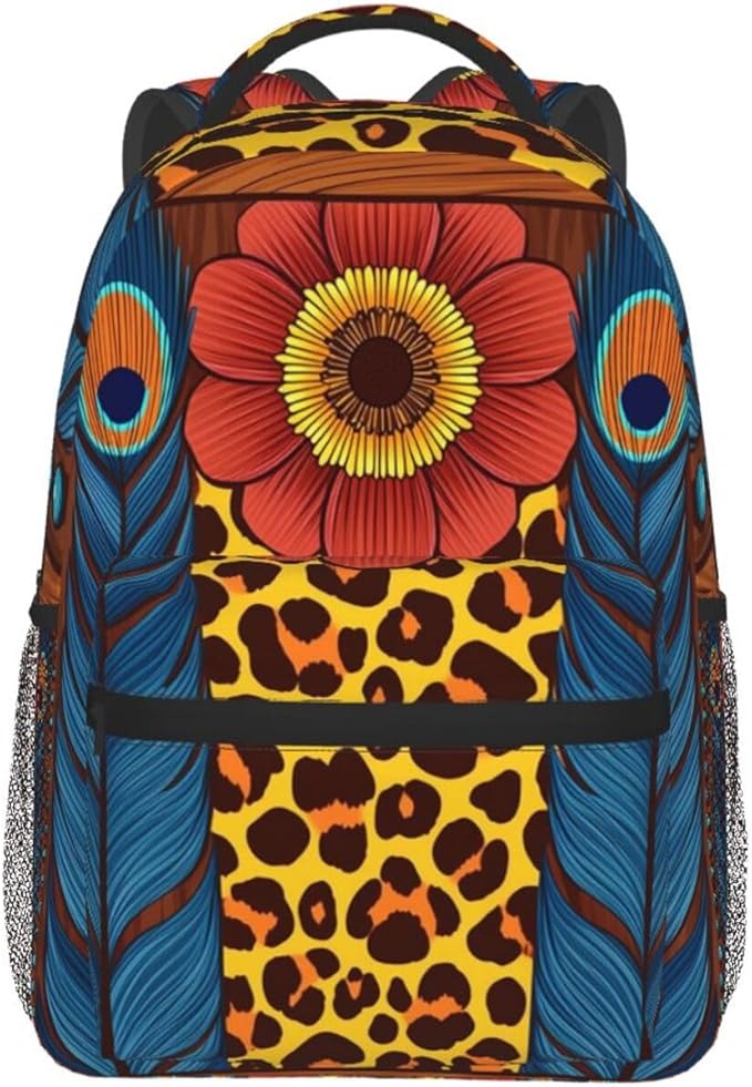 Daypack Backpack Anti-Theft Multipurpose Big Capacity Bookbag, 90S Sunflower Leopard Business Computer Bag With Side Pockets