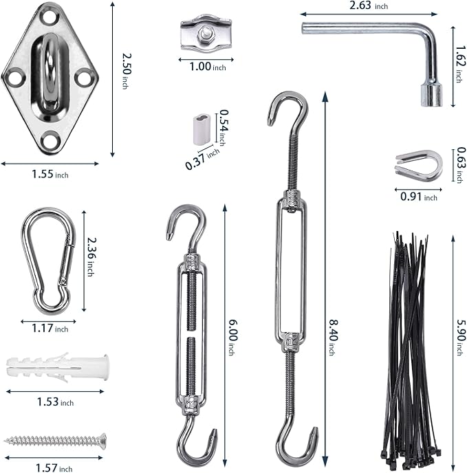 Shade Sail Hardware Kit 6 inch turnbuckles for Triangle Rectangle Sun Shade Sail Outdoor Installation turnbuckles for Cables Wire for Outdoor,Garden,Kitchen,Craft,235PCS