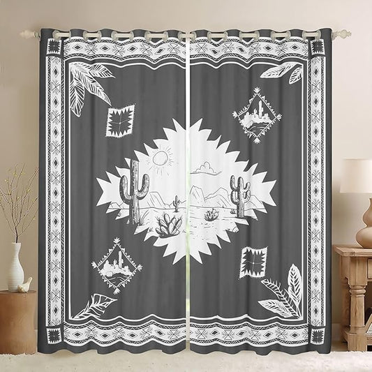 Manfei Western Cowboy Blackout Curtains Wild West Desert Cactus Window Drapes,Rustic Farmhouse Aztec Window Treatments,Kids Boys Girls Room Decor,Grommet Top 2 Panel Set Bedroom Curtains, 42Wx63L inch