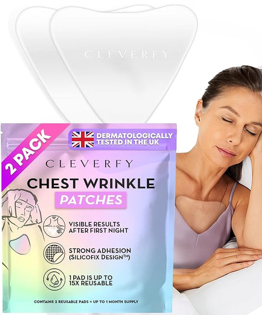 CLEVERFY Silicone Chest Wrinkle Patches for Side Sleeping – Reusable Décolleté Anti-Wrinkle Chest Pads for Overnight Line Prevention (2 Pack, V-Shape)