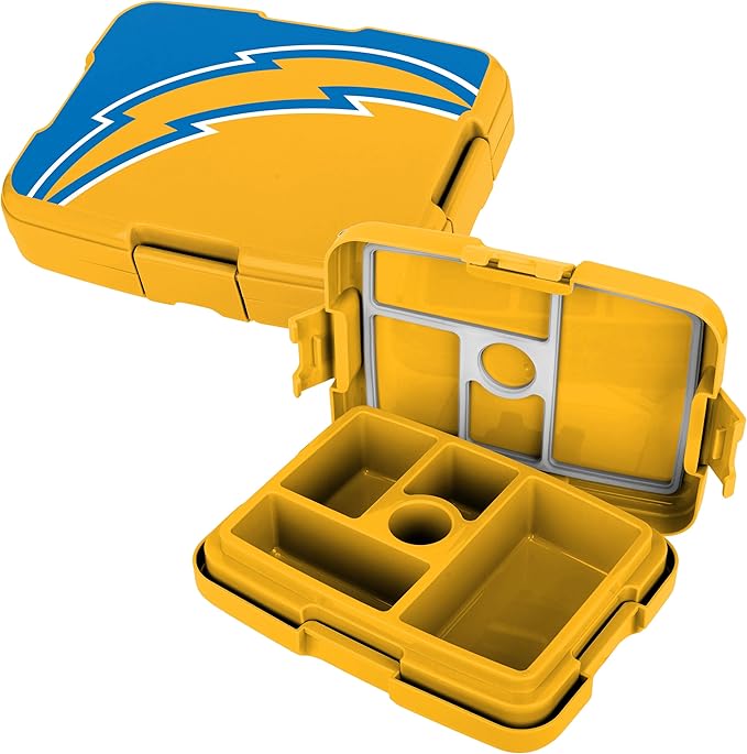 FOCO NFL Unisex-Adult Officially Licensed 2-Tone Big Logo Team Color Football Leak Proof 5 Compartment Bento Lunch Box - Los Angeles Chargers