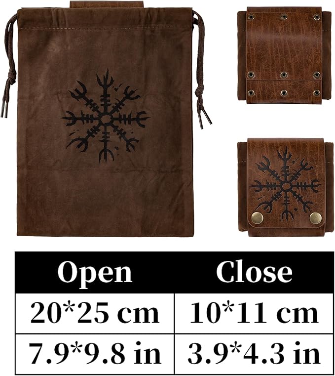 HiiFeuer Medieval Embossed Foraging Bag Belt Pouch, Portable Collapsible Bag Hiking Pouch for Ren Faire (Brown A)