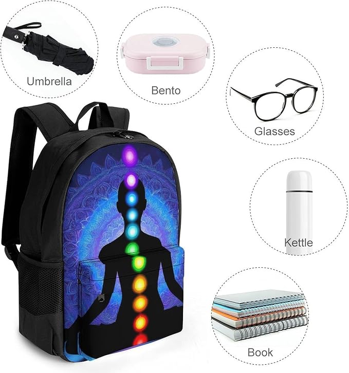 Lightweight Daypack for Camping Business Walking Cycling, Large Capacity Anti-Theft Multipurpose Bookbag, Nine Chakra Yoga Meditation Lotus Blue Mandala Gym Outdoor Hiking Backpack