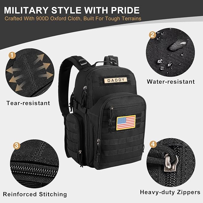 MIRACOL Military Diaper Bag for Dad: Tactical Design with Changing Pad & Daddy Patches - Pride Solution for Veteran Fathers in Baby Outings