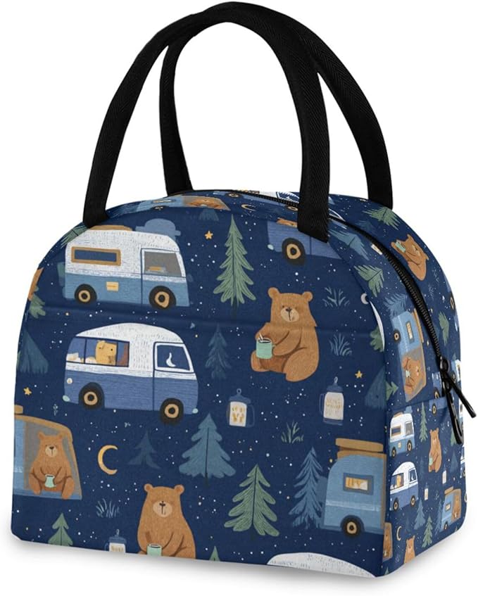 Kcldeci Kids Lunch Bag Insulated Lunch Box for Boys Girls Cute Camper Bear Reusable Toddler Leak-proof Lunchbox for School and Daycare