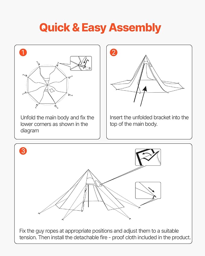 VEVOR Hot Tent, Camping Tipi Hot Tents with Stove Jack, Portable Winter Camping Tents with Snow Skirt, Easy Setup, Waterproof 4 Season Shelter Tents for Fishing Backpacking