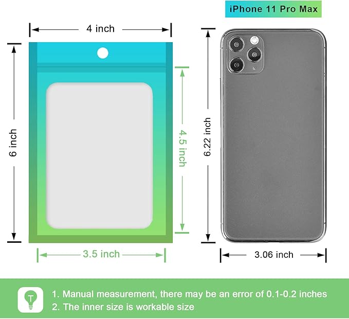 100 Pcs Resealable Mylar Bags, Gradient Color Food Storage Bags, Zip Bag Foil Bags Packaging Pouch for Food Storage, Sample, Small Business (Blue Green, 4 X 6 Inch)