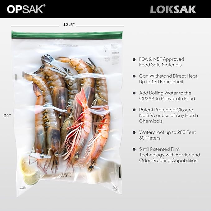 LOKSAK - OPSAK Odorproof Dry Bags for Backpacking, Hiking and Storage- Resealable Reusable and Recyclable Storage Bags (2 Pack 7 in x 7 in)