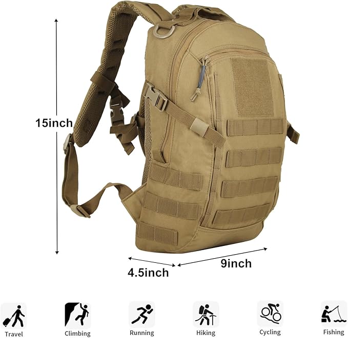 Small Tactical Backpack 12L Molle Bag Rucksack Army Daypack Military Daypack for Outdoor,Hiking (Tan)