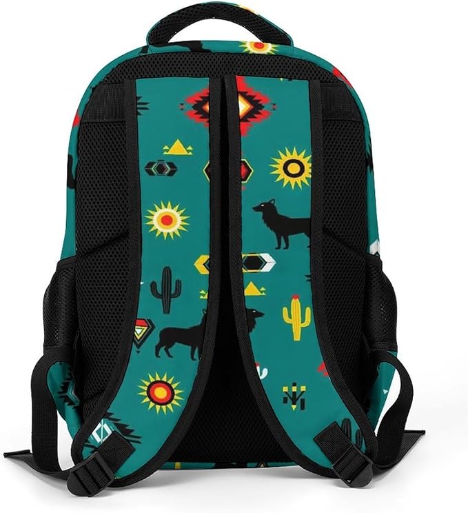 Casual Lightweight Laptop Backpack Southwestern Native American, Cute Travel Daypack with Tumbler Holder for College Nurse Teacher Work Commute