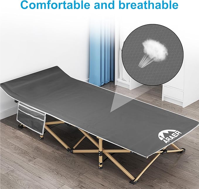 Camping Cot, 450LBS(Max Load), Portable Folding Outdoor Bed with Carry Bag for Adults Kids, Heavy Duty Cot for Traveling Gear Supplier, Office Nap, Beach Vocation and Home Lounging (Grey)