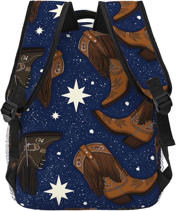 Men Women Polyester Beautiful Colourful Cotton Teal Cowboy Boots Daypack Big Capacity Shoulder Bag With Adjustable Shoulder Straps for Camping Travel Walking Cycling