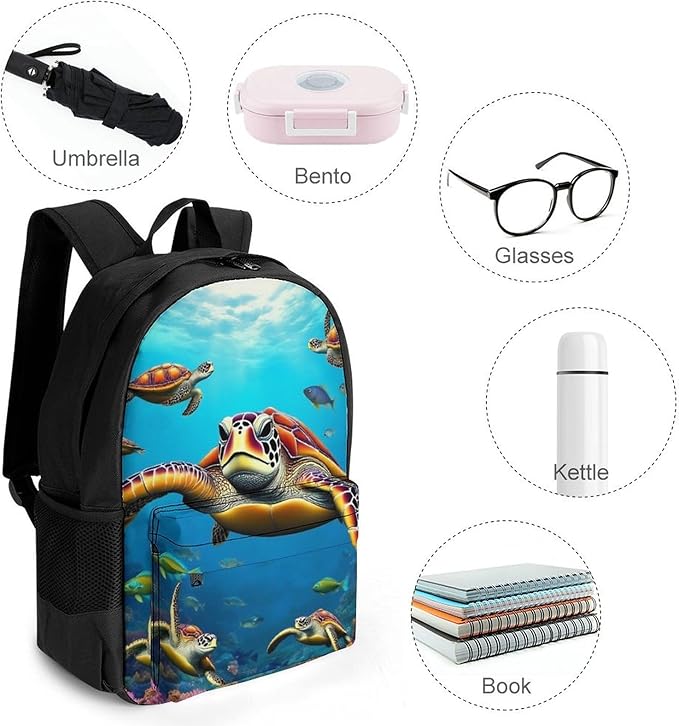 Supdreamc Men Women Polyester Sea Turtle Daypack Big Capacity Shoulder Bag With Smooth Zippers for Hiking Work Walking Cycling