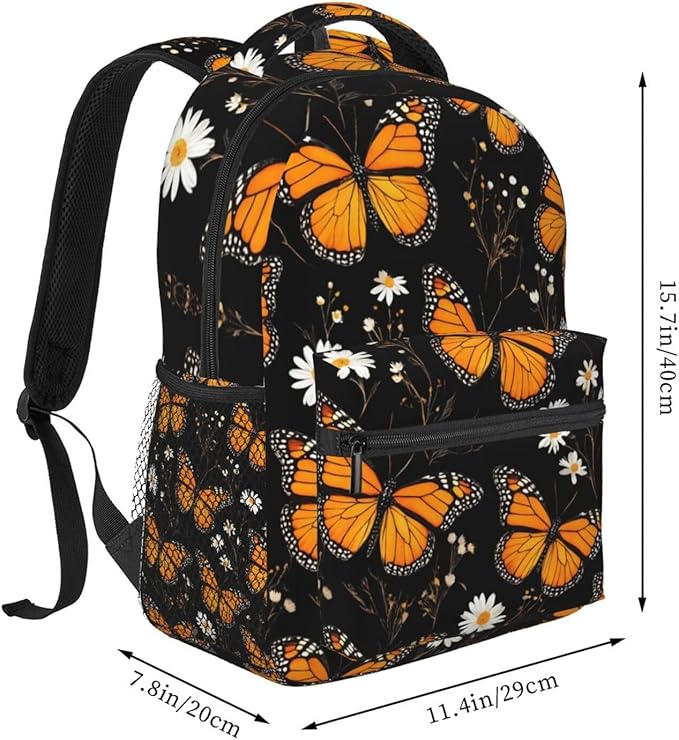Men Women Lightweight Colorful Butterflies Flowers Daypack Bookbag Big Capacity Carry On Bag With Side Pockets for Camping Travel Bicycle