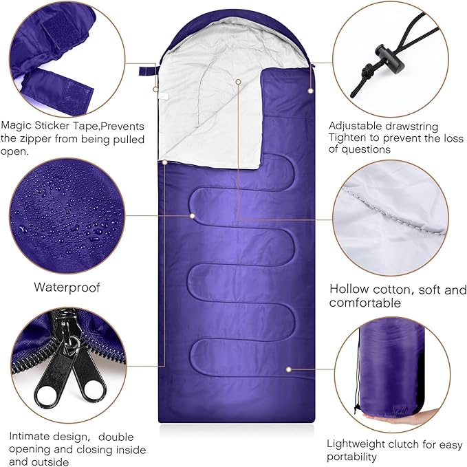 Tranqun 30 Pcs Cotton Liner Camping Sleeping Bags for Adult with Winter Beanies Gloves Sleeping Bag Waterproof Warm Lightweight for Backpacking Camping Indoor Outdoor Homeless