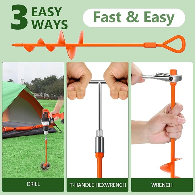 Phopich 18''/30" Long Ground Anchor, Heavy Duty Earth Anchors Ground Anchors Screw in Kit with T-Handle Hex Wrench for Camping Tent, Swing Sets, Securing Animals, Sheds, Trampoline