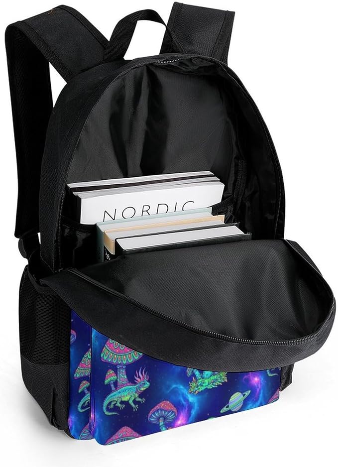 Polyester Daypack Backpack for Trekking Picnic Walking Cycling, Large Capacity Anti-Theft Multipurpose Shoulder Bag, Trippy Mushrooms Casual Daypack