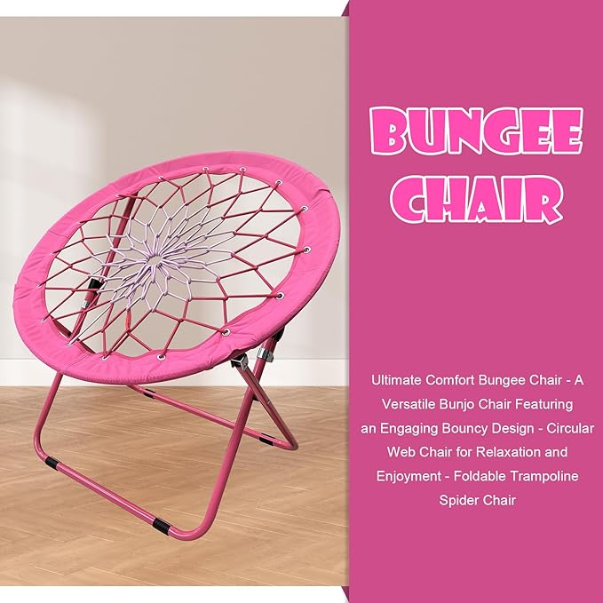 Bungee Chair Portable Foldable, Dish Chair Bunjo Game Chair for Outdoor and Indoor and Camping and BBQ (Pink)