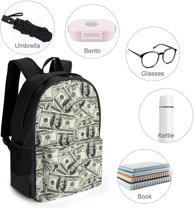 Lightweight Rucksacks for Climbing Outdoors Walking Cycling, Large Capacity Anti-Theft Multipurpose Carry On Bag, Cool Usa Dollar Bill Camping Outdoor Backpack