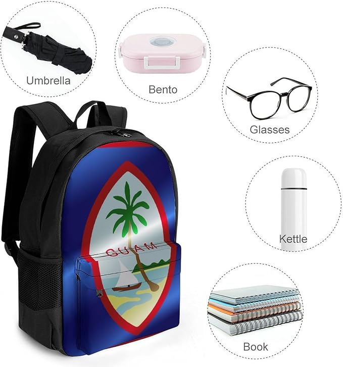 Lightweight Backpack for Gym Travel Bicycle, Big Capacity Multipurpose Anti-Theft Carry On Bag, Flag Of Guam Travel Hiking Bag Day Pack