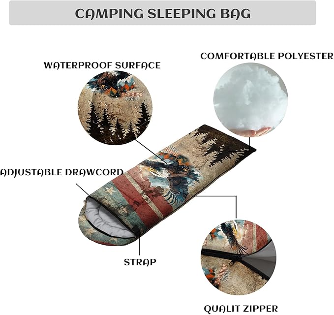 Sleeping Bags for Adults Youth Kids,3D Printing Camping Sleeping Bag for Girls Boys Lightweight Waterproof Cold/Warm Weather Sleeping Bag for 3 Seasons