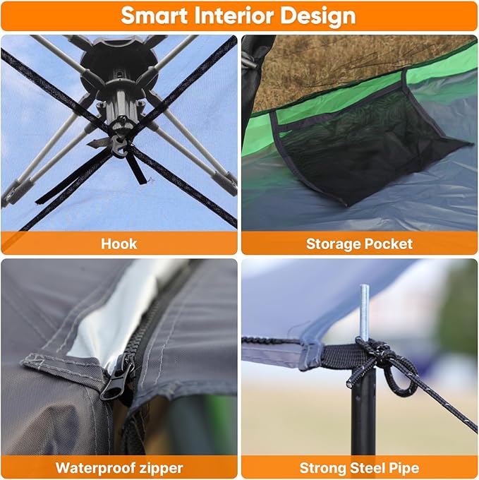 Golabs 3-4 Person Instant Camping Tent, 1-Minute Setup by Pre-Attached Pole, PU1500mm Waterproof, 4 Side Mesh & Door Ventilation with Large Canopy, Pop-up Tent with Carry Bag, Pocket & Hook for Family