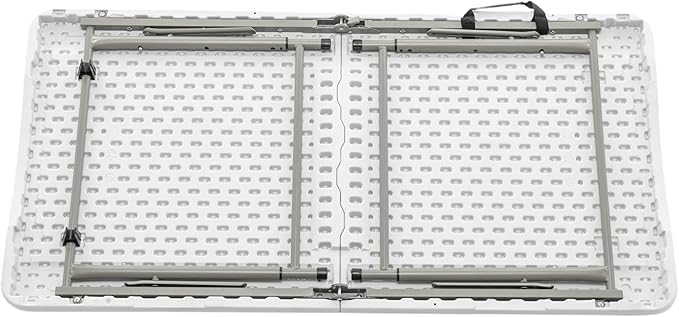 BTEXPERT Fold-in-Half Plastic 4ft Folding Utility Table Lightweight Adjustable Height Portable Carrying Handle Indoor Outdoor for Picnic Camping Office Home Party Wedding Easy to Clean Store White