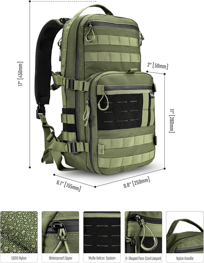 TACTICAL_GEEK ModCase B2 Ultimate EDC Tactical Backpack,14L High-Capacity, Anti-Shock Laptop Compartment, Waterproof, Molle System, for Hiking, Camping, Commuting, Backpacking Daypack Rucksack, Green