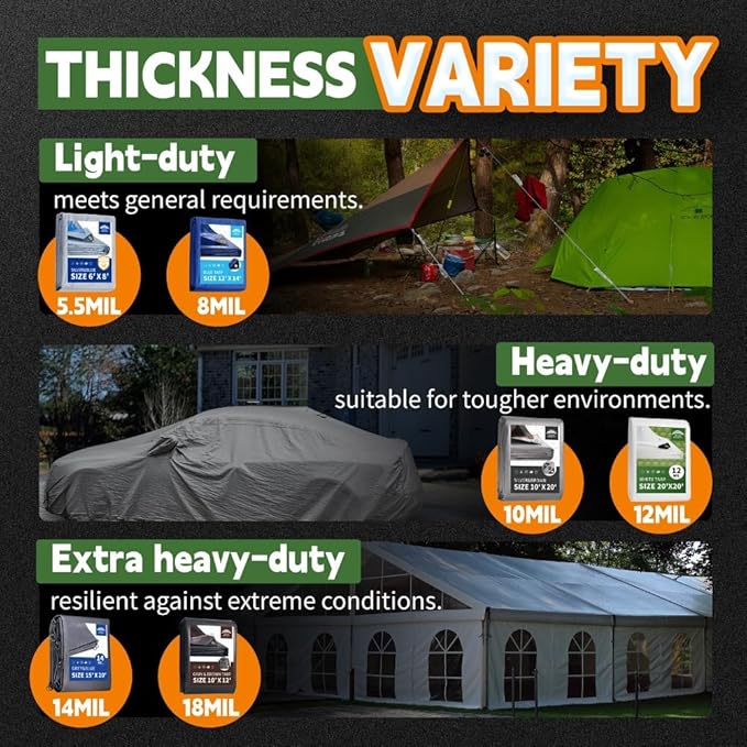 Blue Tarp 10x16 Feet, 8 Mil Thick, UV Resistant, Multipurpose Waterproof Poly Tarp Cover with Metal Grommets and Reinforced Edges by RAINDEWAY