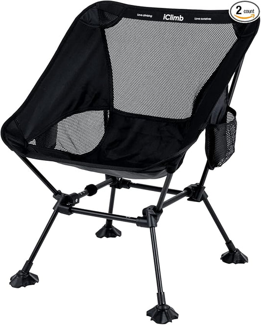 iClimb Ultralight Compact Camping Folding Beach Chair with Anti-Sinking Large Feet