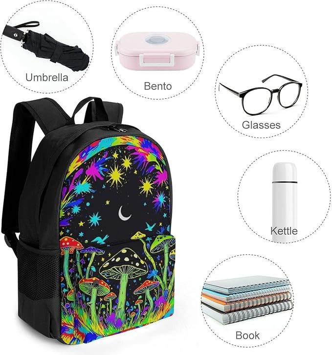 Supdreamc Lightweight Rucksacks for Climbing Outdoors Walking Cycling, Large Capacity Anti-Theft Multipurpose Carry On Bag, Tie Dye Mandala Trippy Mushroom Art Camping Outdoor Backpack