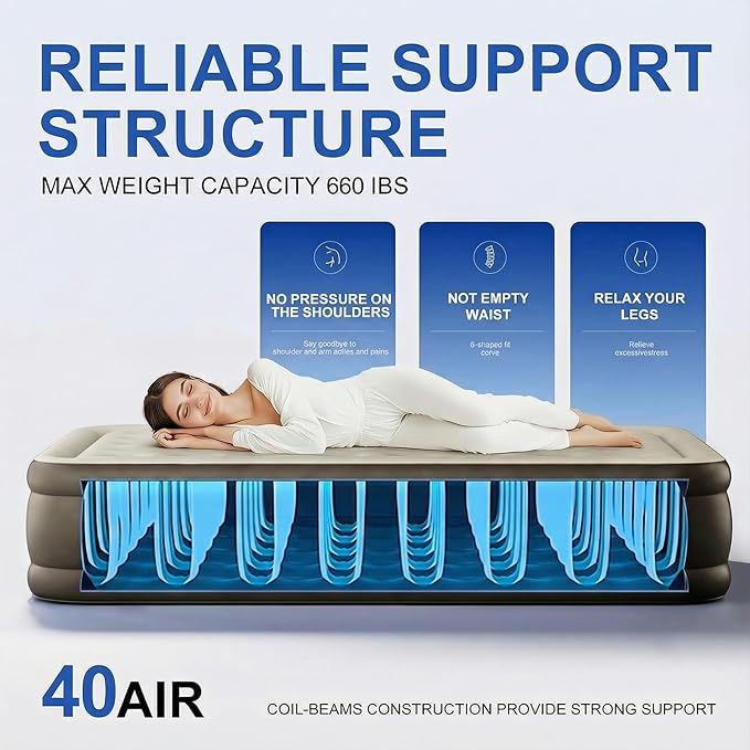 Queen Air Mattress with Built in Pump,18" Raised Blow up Air Bed,3 Mins Quick Self-Inflation/Deflation, Inflatable Mattress for Camping/Home/Guests/Travel (Brown)