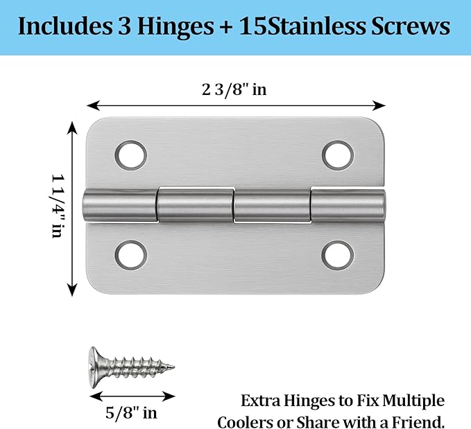 Cooler Hinges Replacement for Igloo Ice Chests 304 Stainless Steel Cooler Hinge Replacement Parts for Most Igloo Coolers (3 Sets Hinges)
